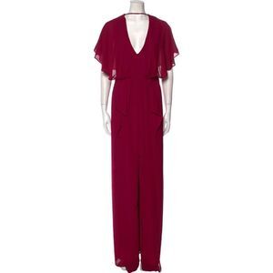 Halston Heritage Women’s Size 10 Maxi Dress Deep Pink Fuschia V Neck Flounce NWT